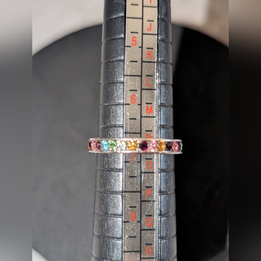 Silvertone Multi Color Stackable Eternity Band